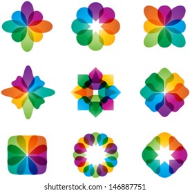 set of colorful abstract icons, flower shapes