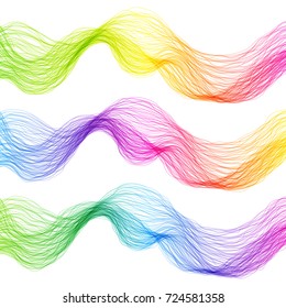 Set of Colorful Abstract Isolated Wave Lines for White Background. Creative Line Art.