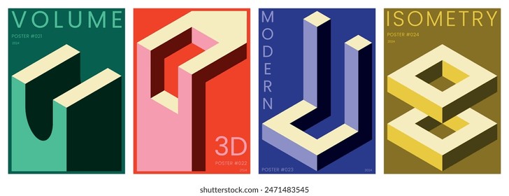 Set of colorful abstract isometric vector posters