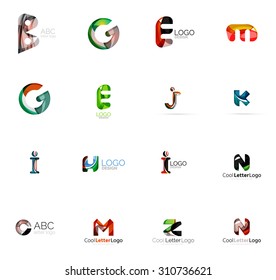 Set of colorful abstract letter corporate logos made of overlapping flowing shapes. Universal business icons for any idea or concept. Business, app, web design symbol template