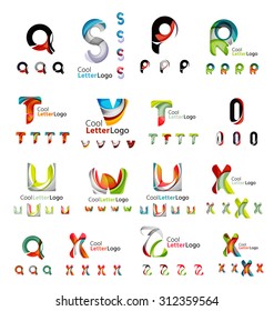 Set of colorful abstract letter corporate logos made of overlapping flowing shapes. Universal business icons for any idea or concept. Business, app, web design symbol template