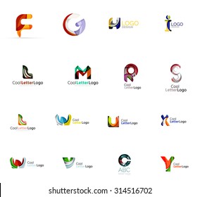 Set of colorful abstract letter corporate logos made of overlapping flowing shapes. Universal business icons for any idea or concept. Business, app, web design symbol template