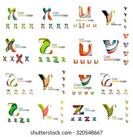 Set of colorful abstract letter corporate logos made of overlapping flowing shapes. Universal business icons for any idea or concept. Business, app, web design symbol template