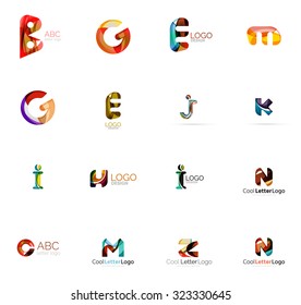 Set of colorful abstract letter corporate logos made of overlapping flowing shapes. Universal business icons for any idea or concept. Business, app, web design symbol template