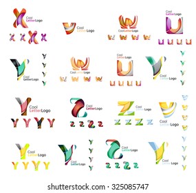 Set of colorful abstract letter corporate logos made of overlapping flowing shapes. Universal business icons for any idea or concept. Business, app, web design symbol template