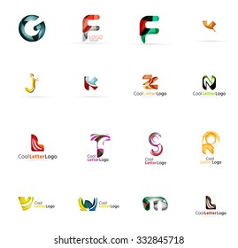 Set of colorful abstract letter corporate logos made of overlapping flowing shapes. Universal business icons for any idea or concept. Business, app, web design symbol template