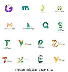 Set of colorful abstract letter corporate logos made of overlapping flowing shapes. Universal business icons for any idea or concept. Business, app, web design symbol template