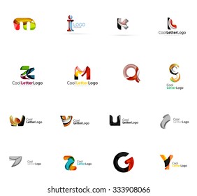 Set of colorful abstract letter corporate logos made of overlapping flowing shapes. Universal business icons for any idea or concept. Business, app, web design symbol template