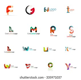 Set of colorful abstract letter corporate logos made of overlapping flowing shapes. Universal business icons for any idea or concept. Business, app, web design symbol template
