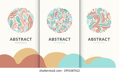Conjunto de logos abstractos coloridos. Se puede usar para la joyería, la belleza y la industria de la moda. Ideal para emblema, monograma, invitación, volante, menú, folleto, fondo o cualquier idea deseada.