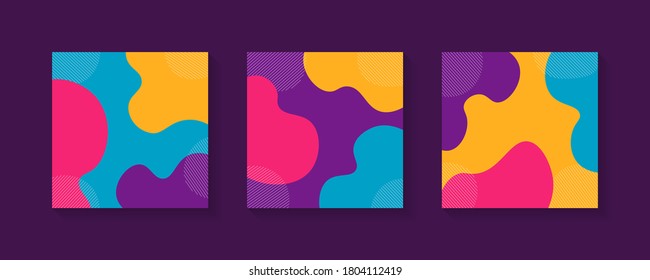 Set of colorful abstract minimal fluid shapes background. Design templates for social media posts and stories. Vector