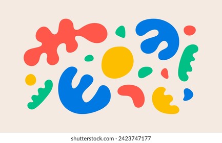 Set of colorful abstract organic shapes. Cute naive modern vector flat illustration. Matisse inspired summer art.