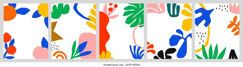 Set of colorful abstract shape banner collection. Flat cartoon illustrations, empty white copy space frame bundle. Summer nature decoration in modern art style. - Shutterstock ID 2079739249