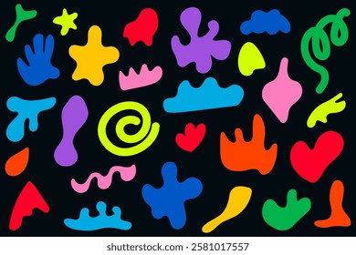 Set of colorful abstract shapes in retro style. Hand drawn figures. Flat vector illustration.