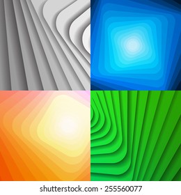 Set of colorful abstract shiny backgrounds. Vector geometric banners with lines and shadows.