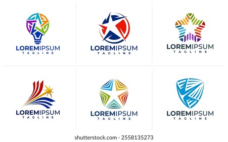 Set of colorful abstract spark star logo design