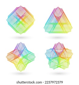 Set of colorful abstract spectrum mesh design elements - vector illustration eps10. Multicolored icons collection.
