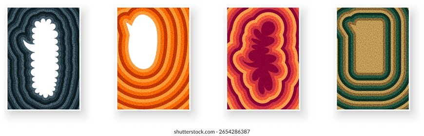 Set of colorful abstract speech bubble shapes with ripple line patterns. Vector illustration for design projects.