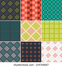 Set of colorful abstract square quilted patterns.