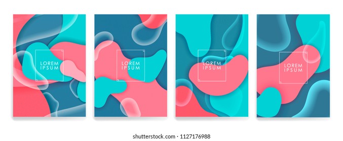 Set of colorful abstract stained vector covers in green red and blue colors 