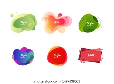 Set of colorful abstract style elements. Dynamical liquid shapes for banners. Trendy minimal templates for presentations, banners, apps and web pages. Vector illustration