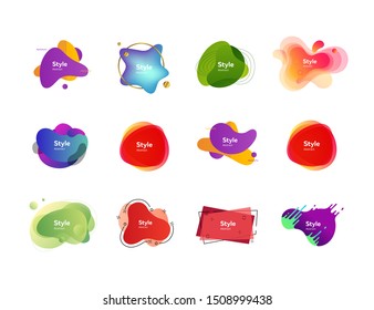 Set of colorful abstract style elements. Dynamical liquid shapes for banners. Trendy minimal templates for presentations, banners, apps and web pages. Vector illustration