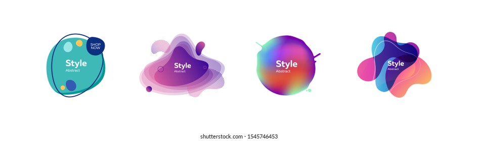 Set of colorful abstract style elements. Dynamical liquid shapes for banners. Trendy minimal templates for presentations, banners, apps and web pages. Vector illustration