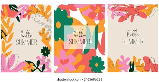 Set of colorful abstract summer backgrounds with tropical palm leaf for social media,banner,cover,poster,stories,card,post.Trendy vector template for your design with copy space for text. Summertime
