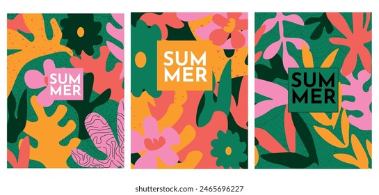 Set of colorful abstract summer backgrounds with tropical palm leaf for social media,banner,cover,poster,stories,card,post.Trendy vector template for your design with copy space for text. Summertime