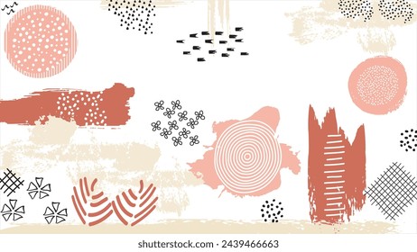 Set of colorful abstract trendy hand drawn shapes and grunge design elements. Modern abstract illustration in grunge texture and shapes. Design element for pattern and vector illustration.