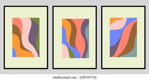 set of colorful abstract wall decor designs. aesthetic styled portrait background.
