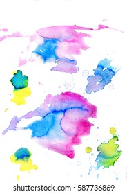 Set of colorful abstract watercolor texture stains with splashes and spatters. Modern creative watercolor background for trendy design.