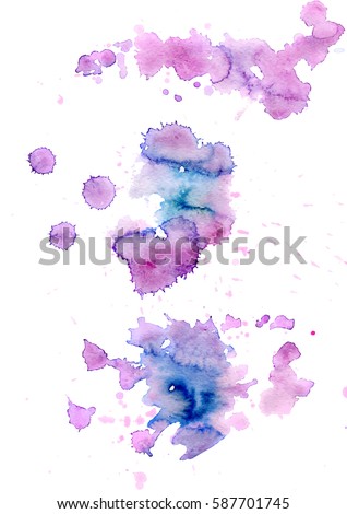Set of colorful abstract watercolor texture stains with splashes and spatters. Modern creative watercolor background for trendy design.