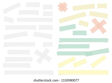 Set of colorful adhesive, sticky, masking, duct tape paper strips for text. Vector illustration.