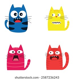 Set of Colorful Adorable Naughty Cat Animal Cartoon Character with Humor Happy Expression