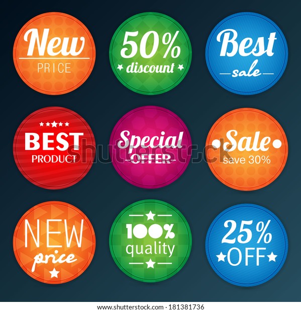 Set Colorful Advertising Stickers Stock Vector (Royalty ...