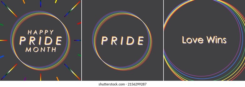 Set of colorful aesthetic pride greeting cards. Abstract and geometrical. Collection of pride-themed illustration for cards, greetings, frames, design element. Vector Illustration. LGBTQ. Love Wins
