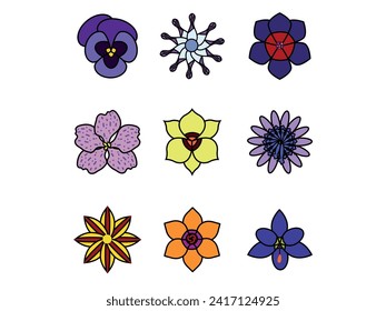 set of colorful african flower icon 