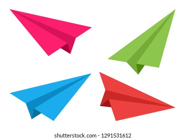 Set of colorful airplanes. Paper origami. Vector illustration