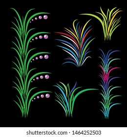 set of colorful algae with flowers