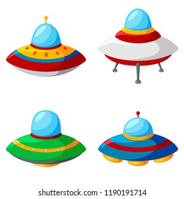 Set of colorful alien spaceships isolated on white background