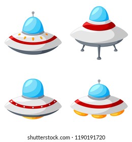 Set of colorful alien spaceships isolated on white background