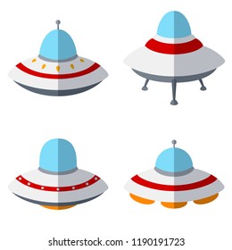 Set of colorful alien spaceships isolated on white background