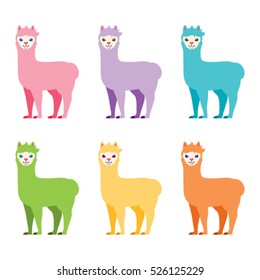 Set of Colorful Alpacas.