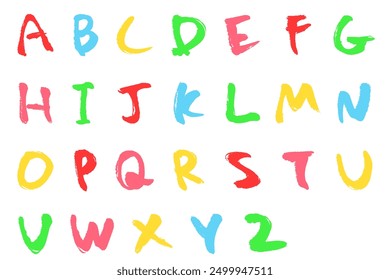 Set of colorful alphabet illustrations with brush touch