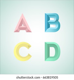 Set of colorful alphabet. Letters A, B, C, D. Vector illustration