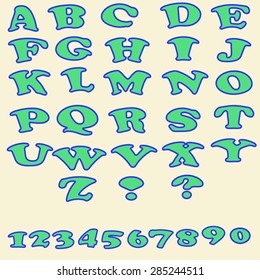 Set of colorful alphabet and numbers. Unusual font to create projects, posters, texts.