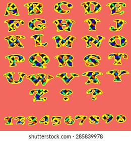 Set of colorful alphabet and numbers. Unusual font to create projects, posters, texts.