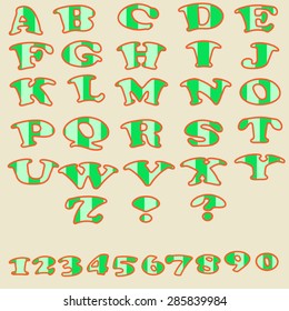 Set of colorful alphabet and numbers. Unusual font to create projects, posters, texts.