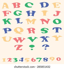 Set of colorful alphabet and numbers. Unusual font to create projects, posters, texts.